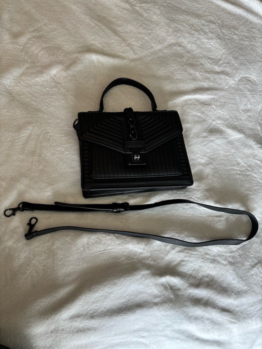 Aldo Black Quilted Top-Handle Satchel with Crossbody Strap
